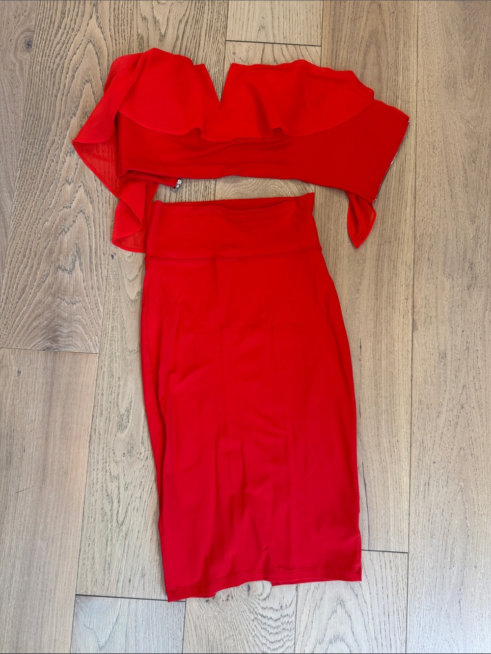 BEBE Red hot Women's Midi Skirt - Elegant Stretch Pencil Skirt and copped topset